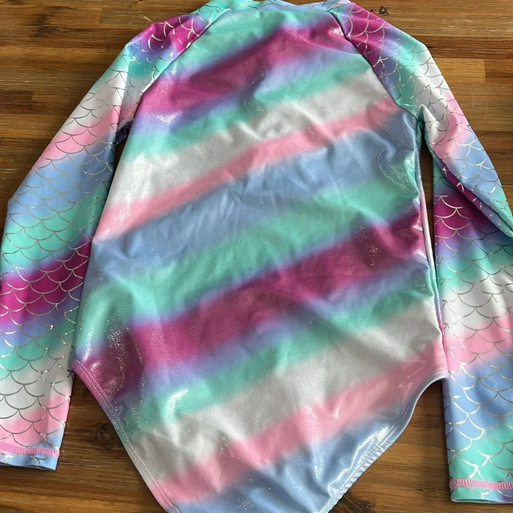 Betsey Johnson Pink and Multicolor Mermaid Rashguard Set 10-12